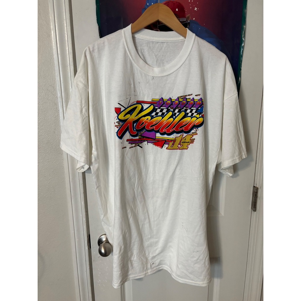 Jordan Koehler 114 Racing T-Shirt White Vintage Style Dirt Track Motorsports Tee